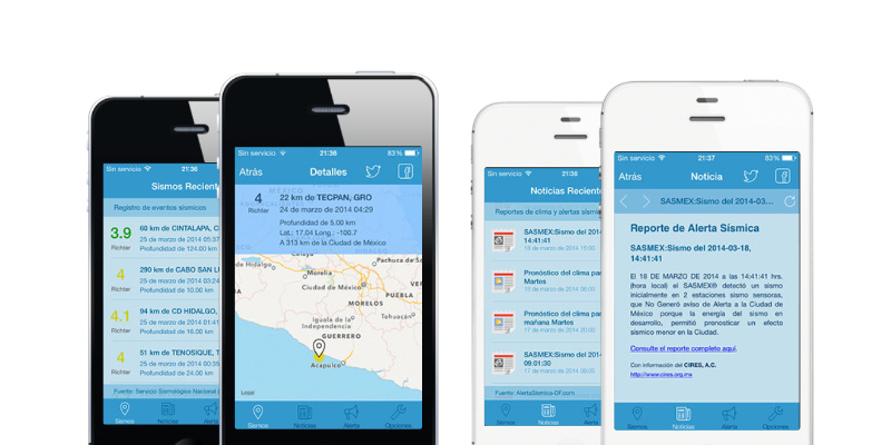 Capturas de pantalla de la aplicación Alerta Sísmica DF